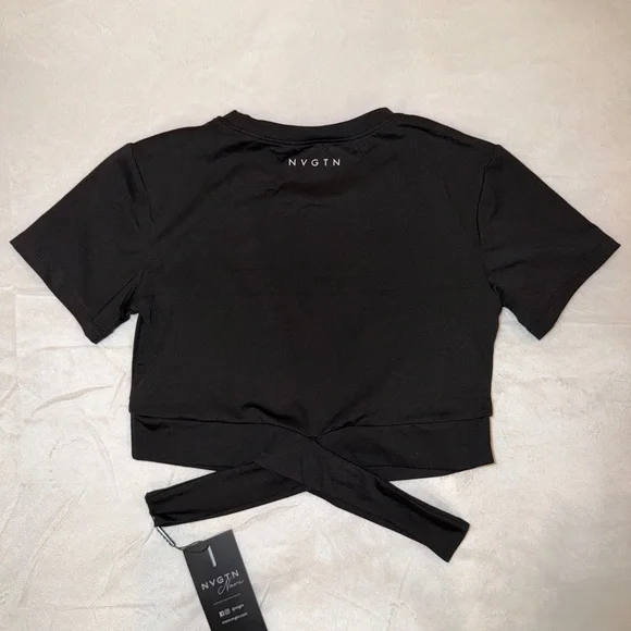 New NVGTN Black Wrap-Front Cropped Tee - Picture 3 of 3